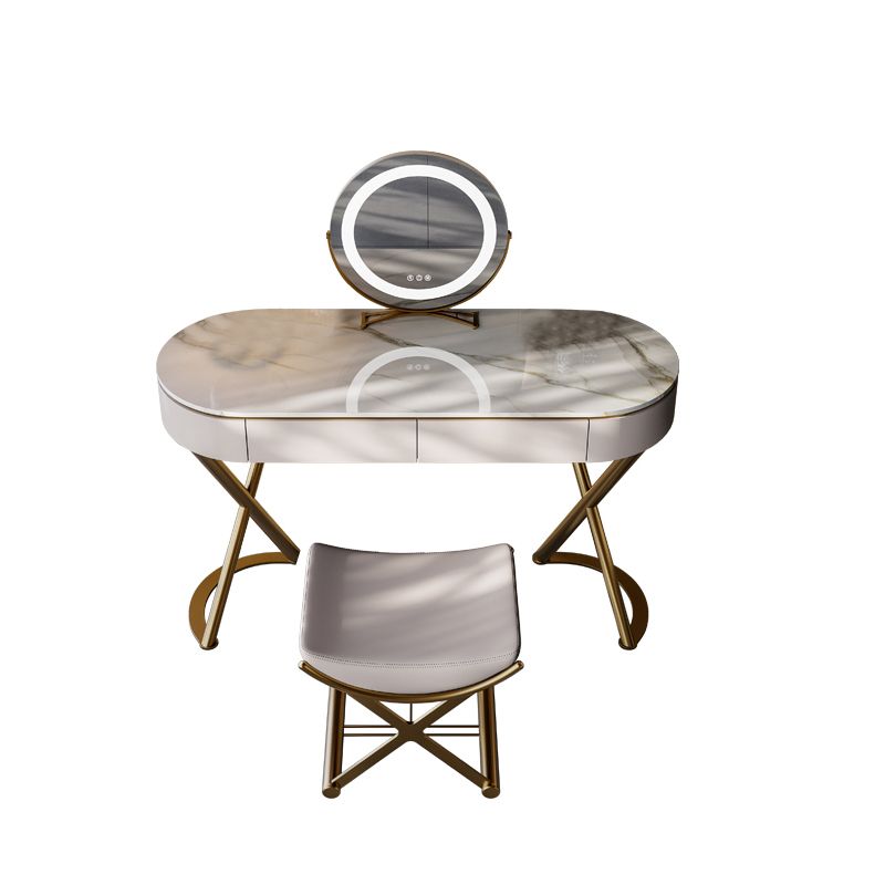 Lighted Mirror Vanity Table Set Luxurious Stone Top Dressing Table