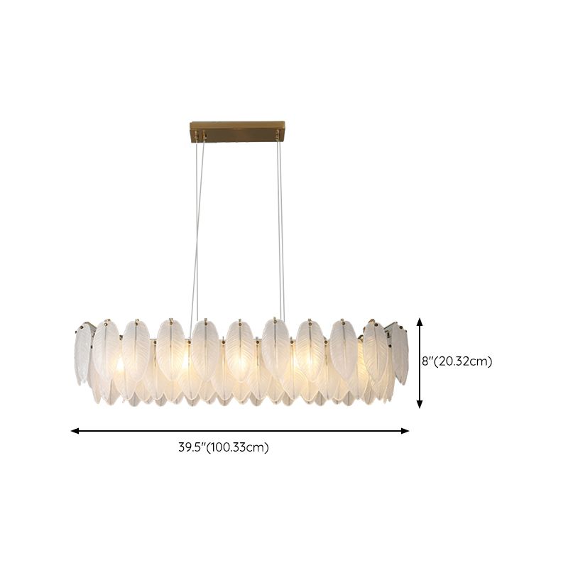 Gold Modern Metal Ceiling Lamp Feather Shape Island Light with Glass Shade for Living Room