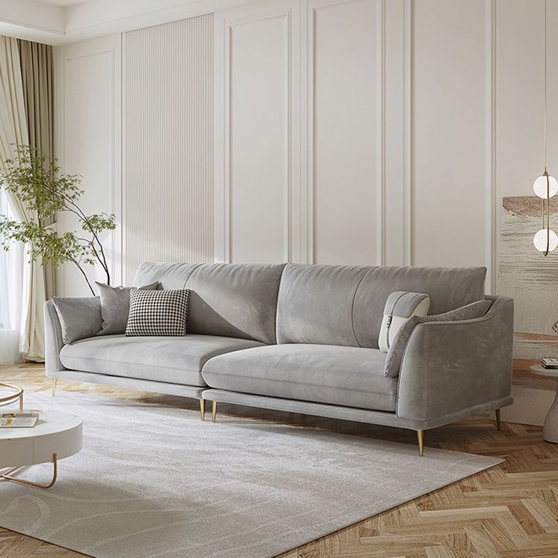 with Pillows Contemporary Sloped Arm Standard Settee Couch in Grey