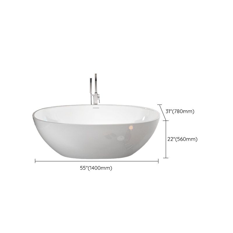 Modern Ellipse Stone Bathtub White Freestand Soaking Bathtub with Overflow Hole