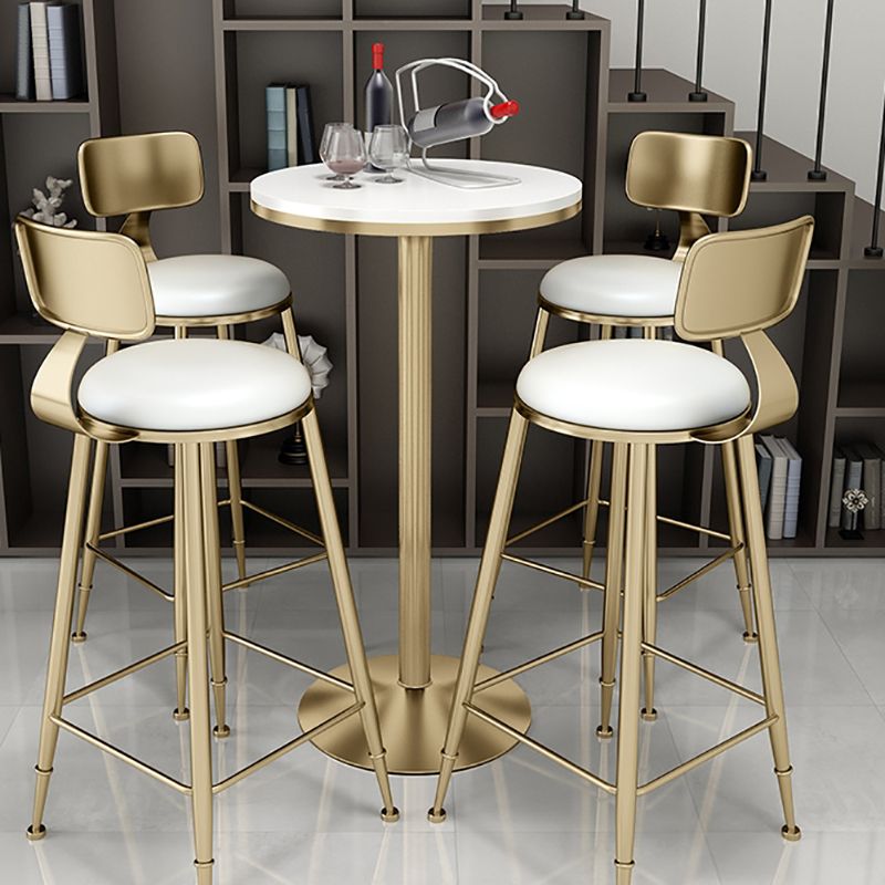 Glam Solid Wood Bistro Table Fixed Pedestal Bar Dining Table with Metal Base