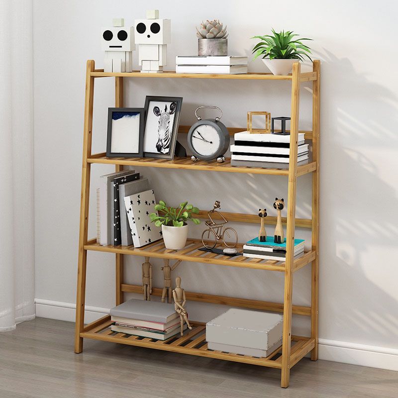 Contemporary Open Back Bamboo Bookshelf Ladder Bookcase with Shelves