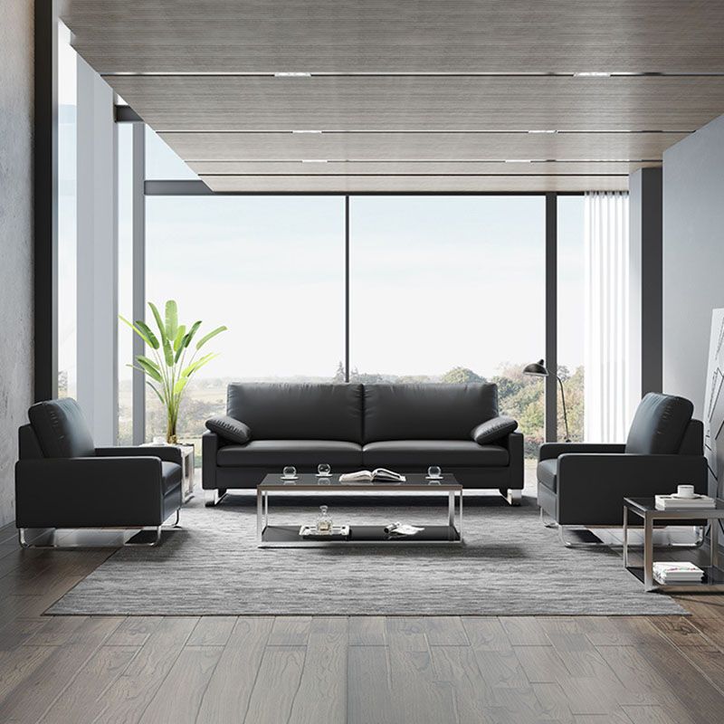 33.46" High Square Arm Sofa Modern Metal and Leather Sofa in Black