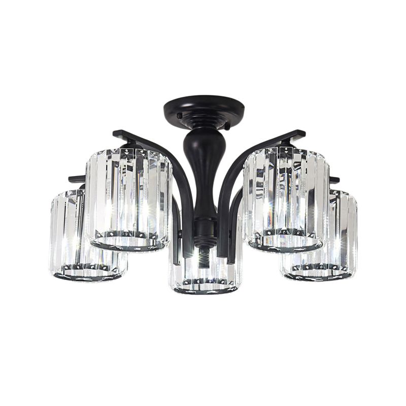 Cilinder semi-inbouwlamp met kristallen kap Scandinavisch metaal 3/5-lichts zwarte plafondlamp