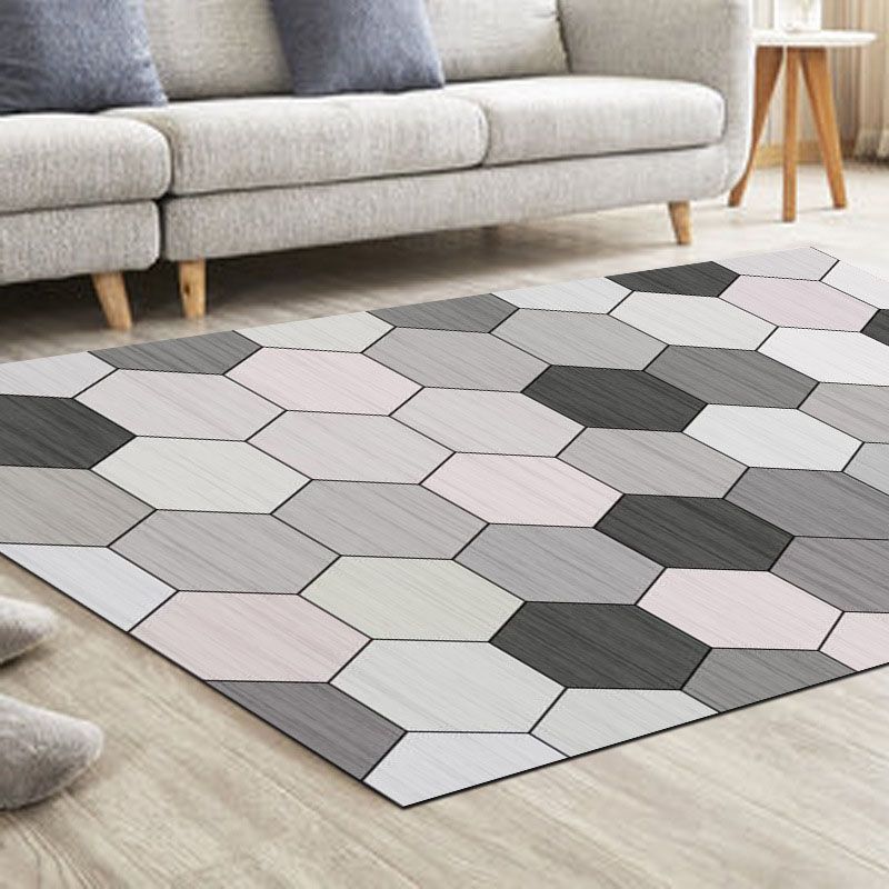 Modern Living Room Area Rug Blue Geometric Pattern Area Carpet Polyester Anti-Slip Rug