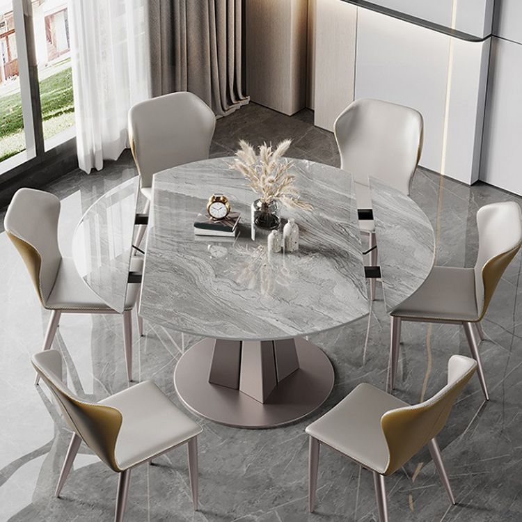 Stone Top Dining Table Modern Round Dining Table with Pedestal Base in Grey