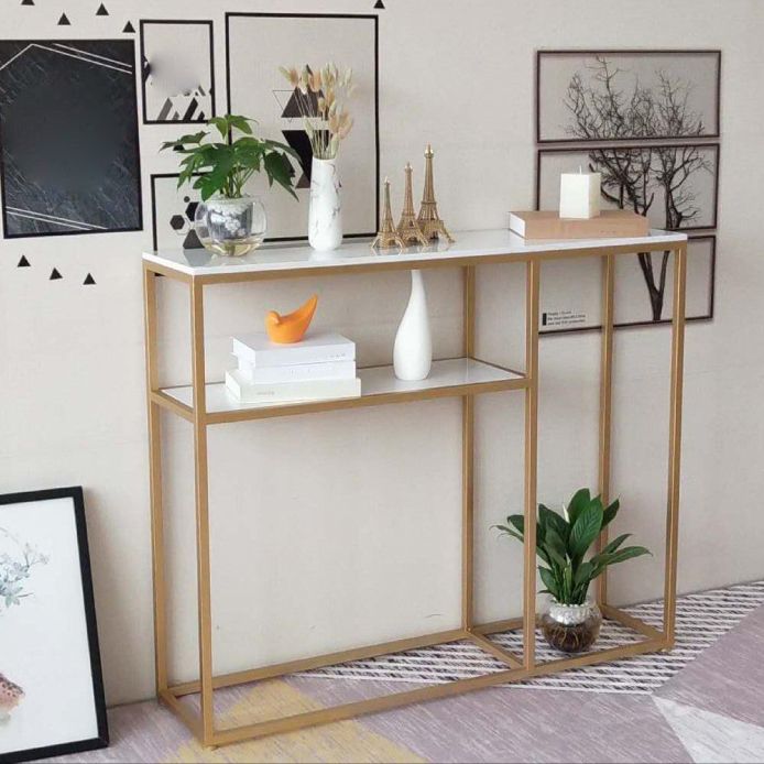 12" W Glam Marble Console Table Stain Resistant Frame Accent Table for Hall
