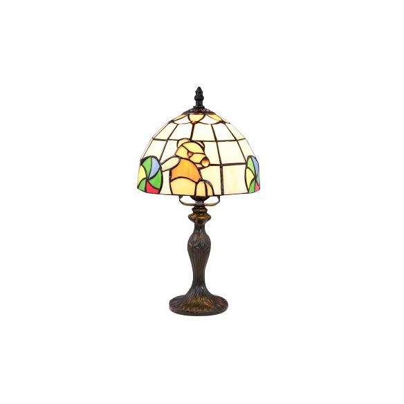 Luz de escritorio de flores vívidas con rosa/mariposa/oso/santa Claus Patrón Tiffany Lámpara de escritorio de vidrieras rústicas para sala de estudio