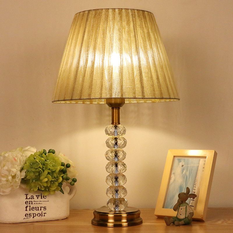 Modernist Shaded Study Lamp Fabric 1 Head Reading Book Light in Beige for Bedroom