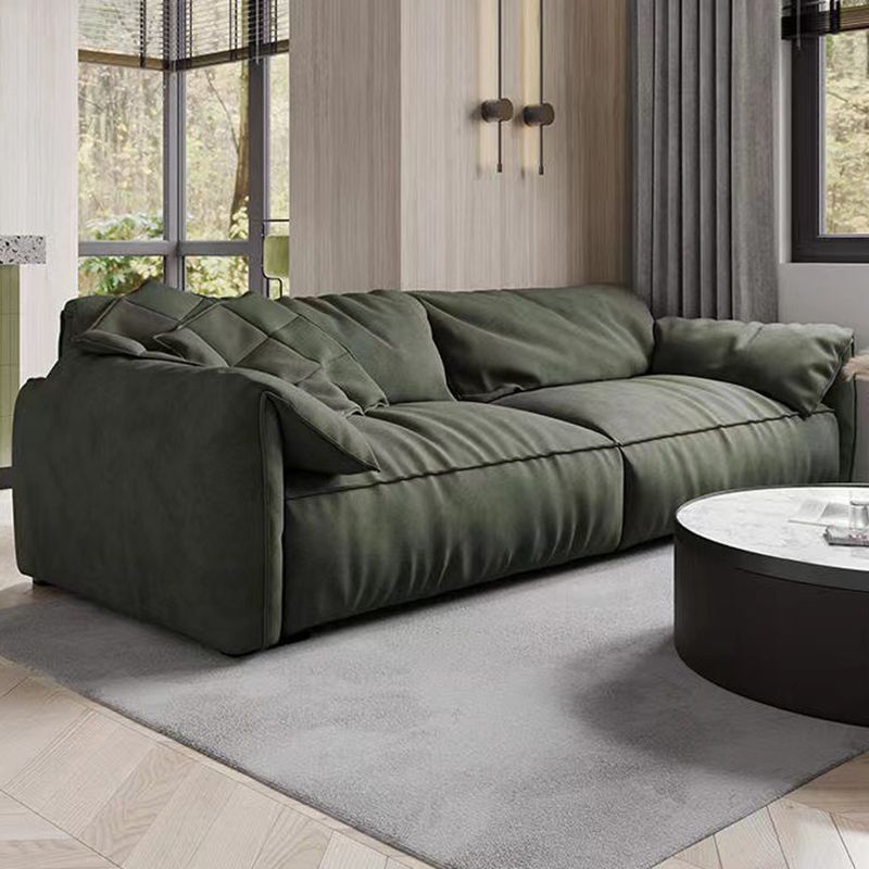 Modern Faux Leather Living Room Pillow Top Arm Sewn Pillow Back Seating