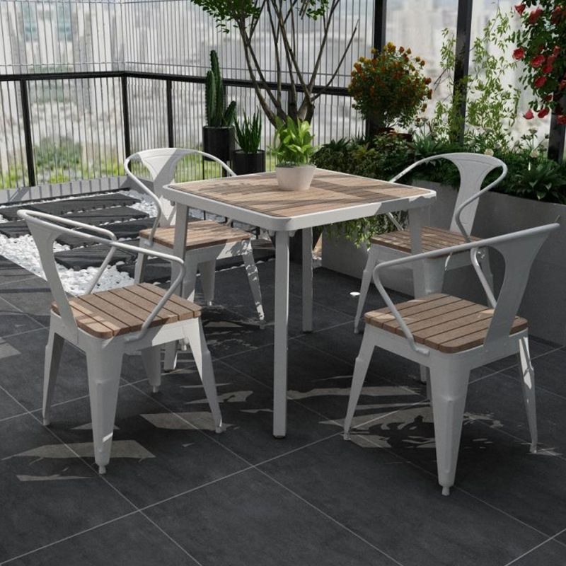 Contemporary Style 1/5/7 Pieces Metal Dining Set Reclaimed Wood Dining Table Set
