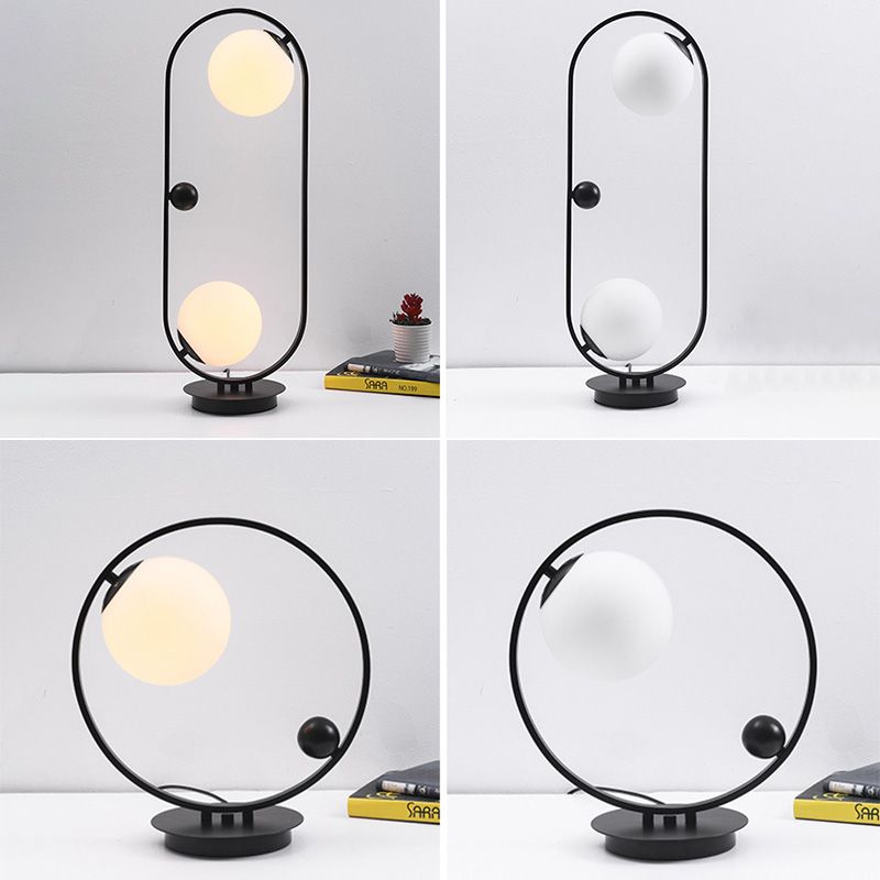 Orb-Shade Nightstand Light Minimalist Opal Frosted Glass Bedroom Table Lamp