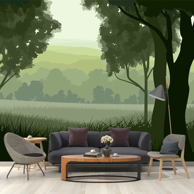 Whole Daybreak Forest Wall Mural Green Non-Woven Cloth Wall Art, Washable, Custom Made
