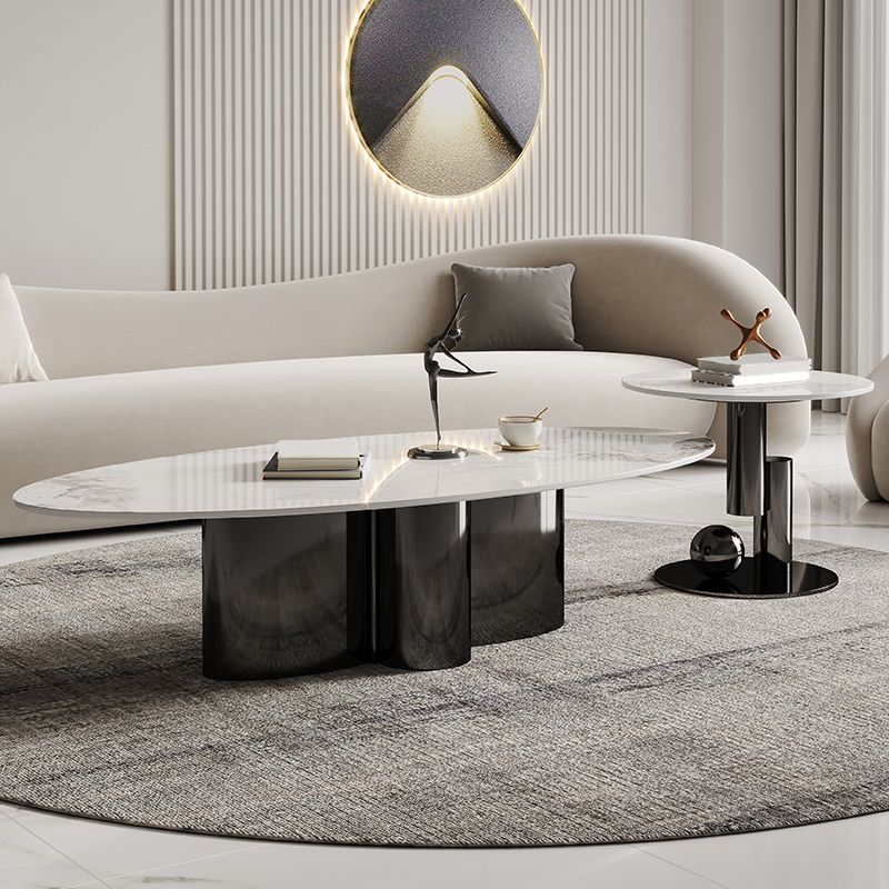 Abstract Cocktail Table Glam Oval Slate Top Coffee or End Table