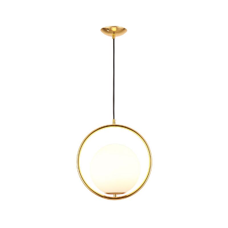 Contemporary Spherical Hanging Light Fixture Glass Bedroom Pendant Ceiling Light in White