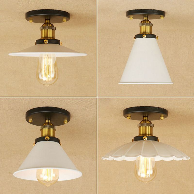 Mini lámpara de techo de estilo industrial, lámpara de montaje semiempotrado con pantalla de metal blanco, 1 luz, cafetería