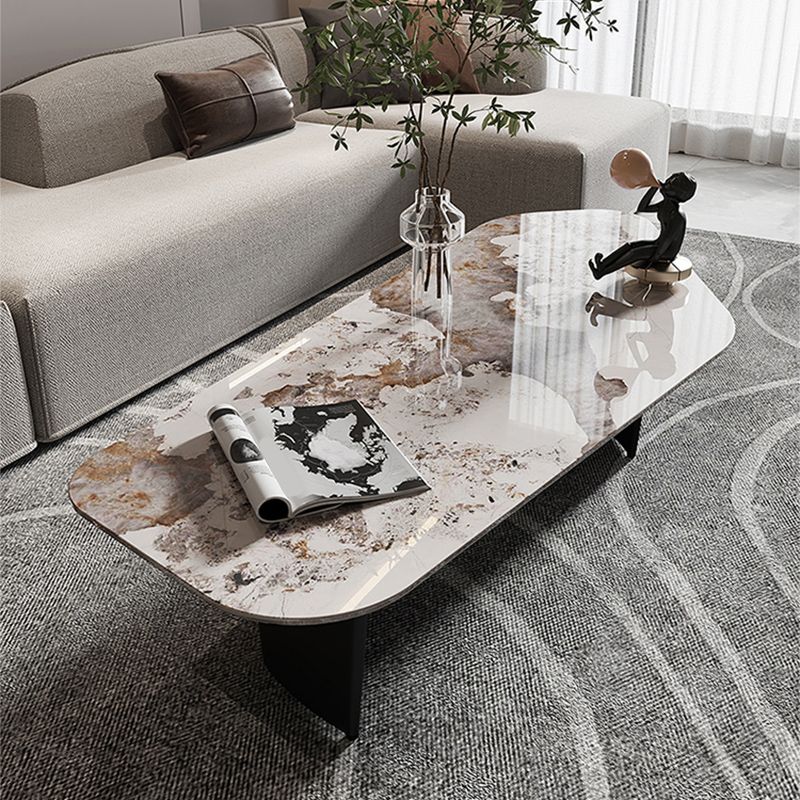 Free Form with 2 Legs Coffee Table Modern Slate Cocktail Table in White/Gold