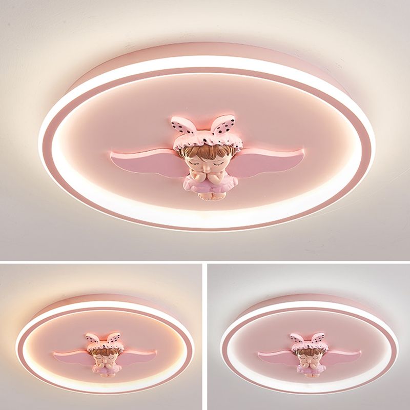 Children's Room Flush Mount Ceiling Light Modern Cartoon Cute Girl Bedroom Princess Room Net Red Angel Pink Round Lamps