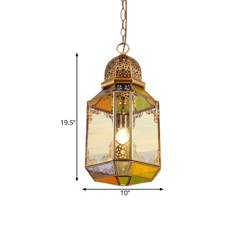 Single Bulb Ceiling Lamp Retro Living Room Pendant with Lantern Clear Glass Shade in Brass