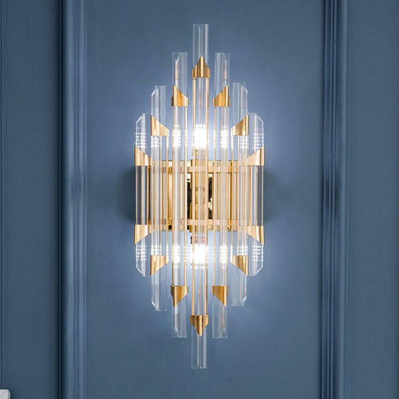 Geometric Shape Crystal Wall Lighting Modern Style 2-Lights Wall Mounted Light in Gold