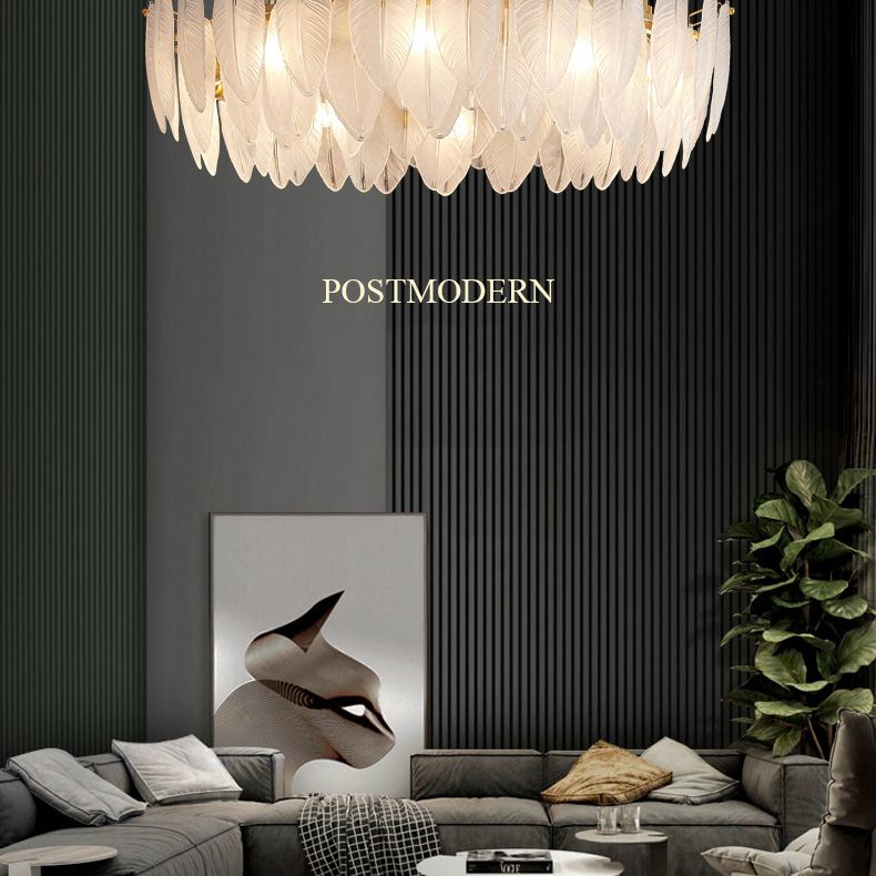 Lampadario di piume di piume di vetro bianco testurato illuminazione sospensione per la camera da letto