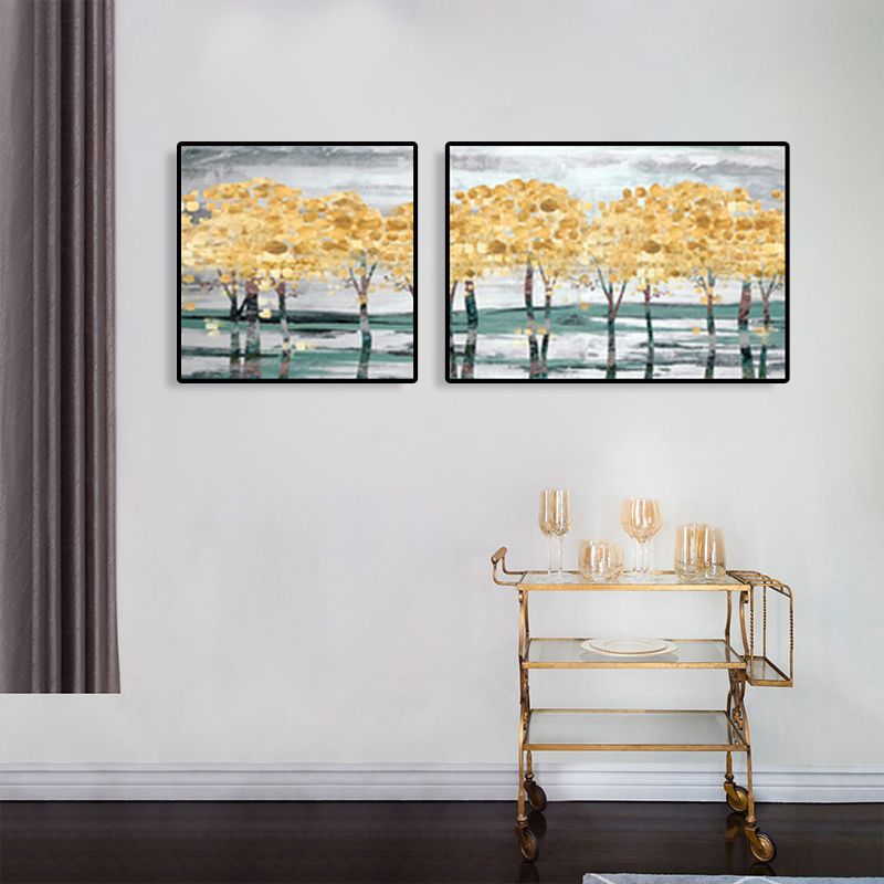 Yellow Fall Trees Wall Art Oil Painting Scenery Modern Multi-Piece Canvas for Hotel