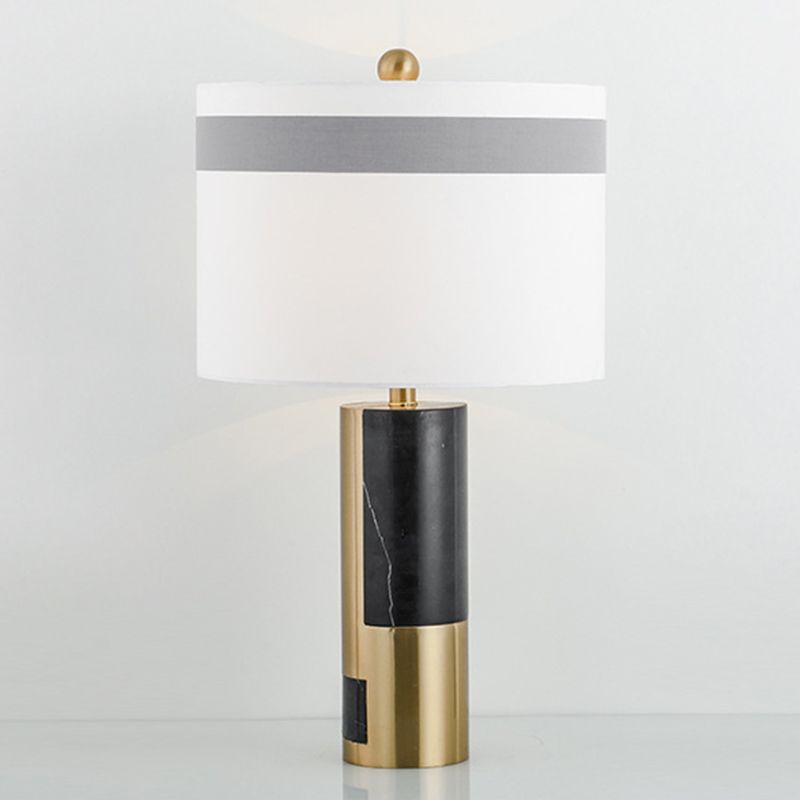 1 table de chevet de tête lumière moderne lampe de nuit blanche moderne avec nuance de tissu de cylindre