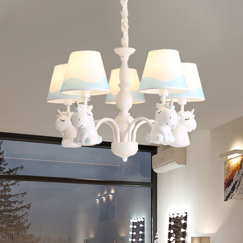 Carton d'éclairage à lustre rose / bleu Carton 5 lumières 5 lumières Tabillons pendule avec décor de licorne