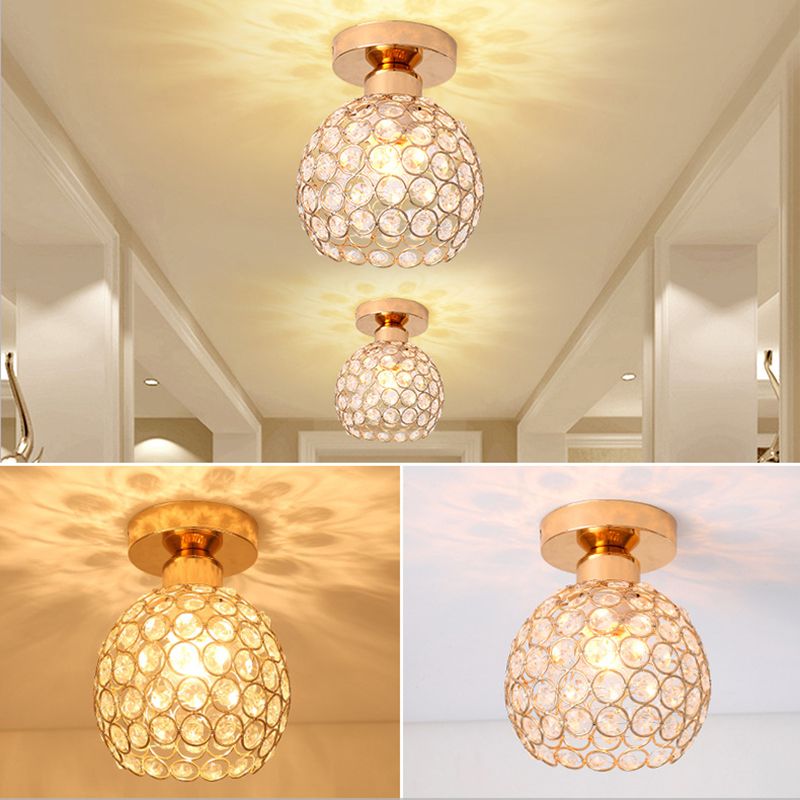Spherical Hallway Ceiling Lighting Crystal 1 Bulb Modernist Flush Light