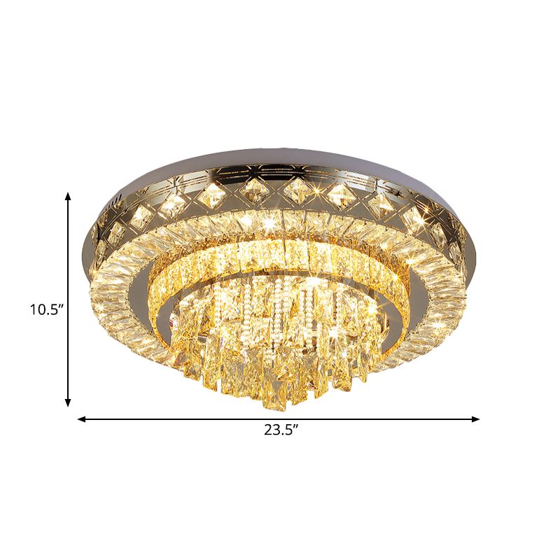 Faceted Cut Crystal Tiers Ceiling Flush Modernist Living Room LED Flush Mount Light in Chrome