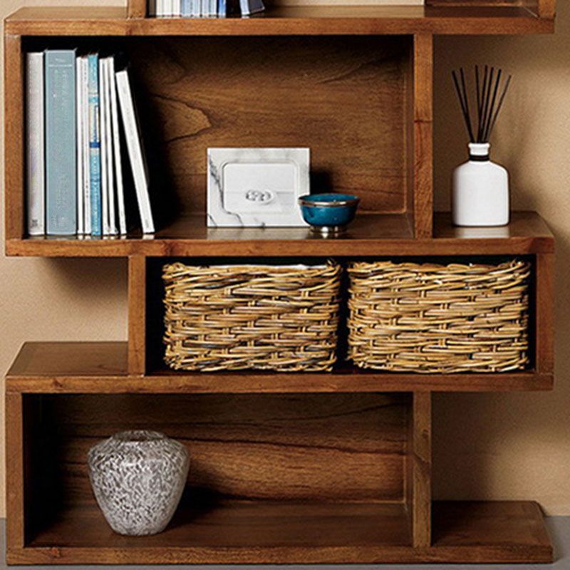 Geometric Closed Back Bookshelf Contemporary Wood Bookcase with Shelves