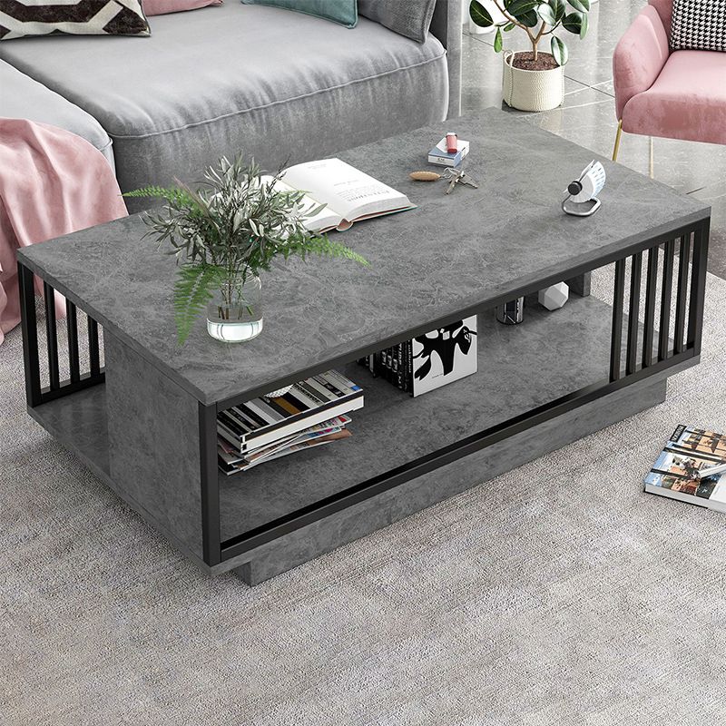 Modern Metal Marble Coffee Table Rectangle Cocktail Table with Shelf