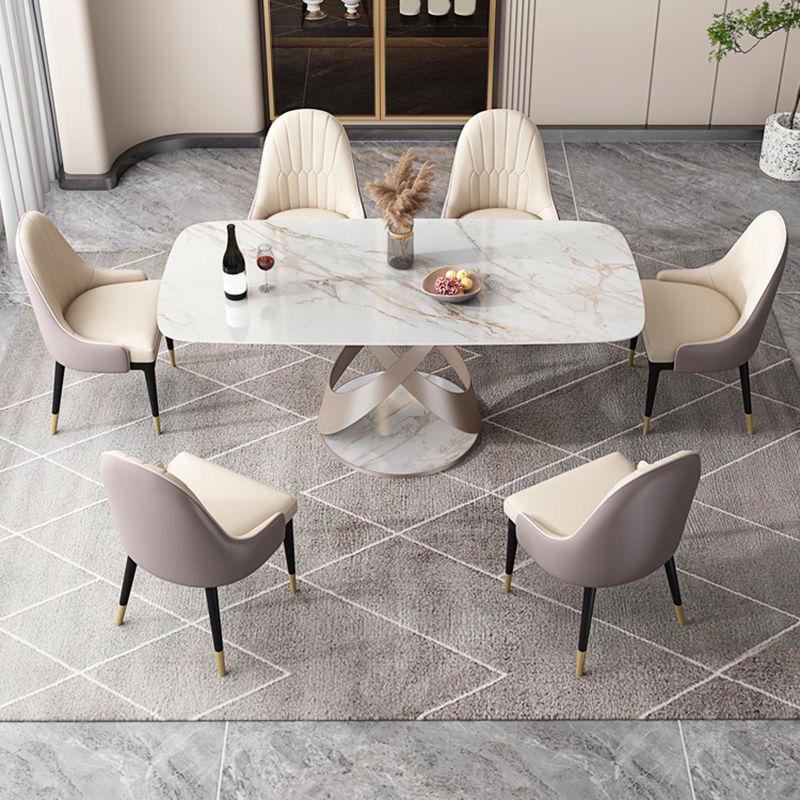 Modern Style Dining Rectangle Table Sintered Stone Table with Metal Legs for Home