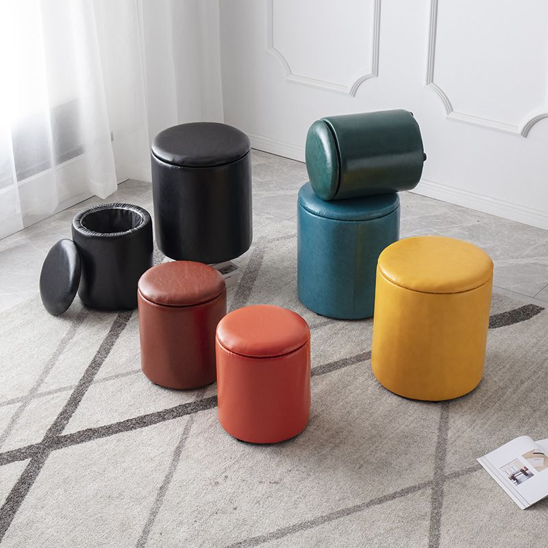 Modern Plain Storage Ottoman PU Leather Cylinder Shape with Storage Pouf Chair