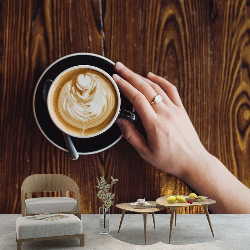 Aromatic Coffee Mural Wallpaper Contemporary Mildew Resistant Commerce Shop Decoration