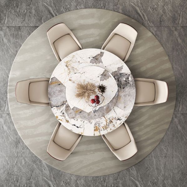 Round Dining Set 1/3/4/5/7 Pcs Stone Dining Table and Upholstered Chairs