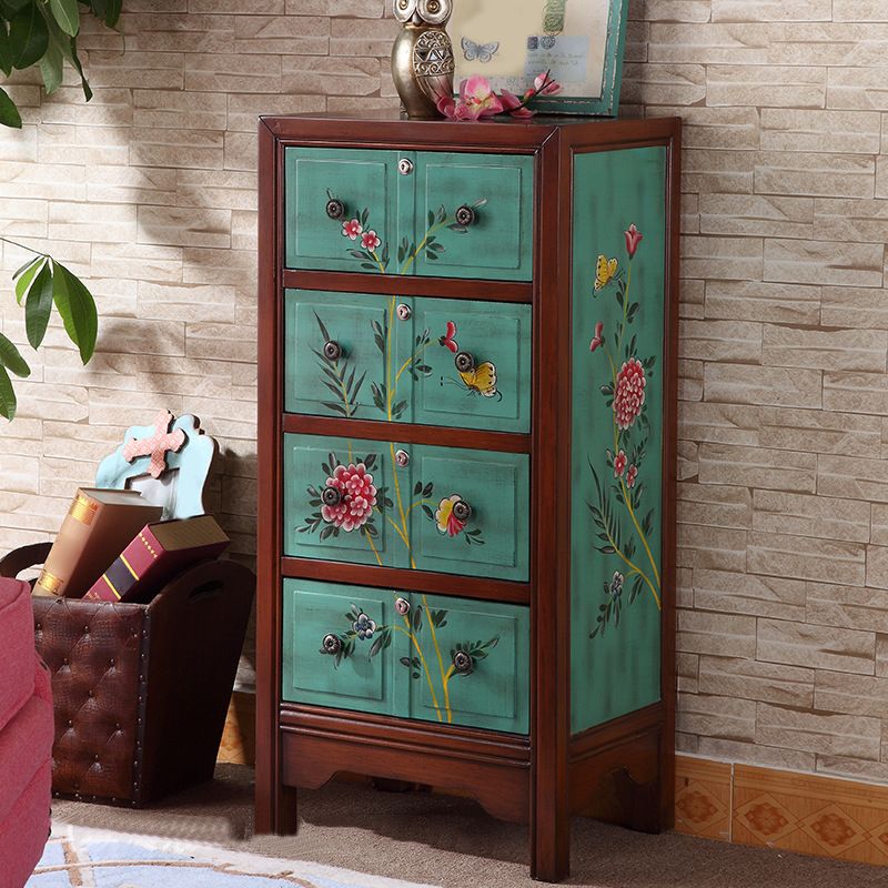 Traditional Wooden Bedroom Storage Chest Vertical Chest with 4 Drawers
