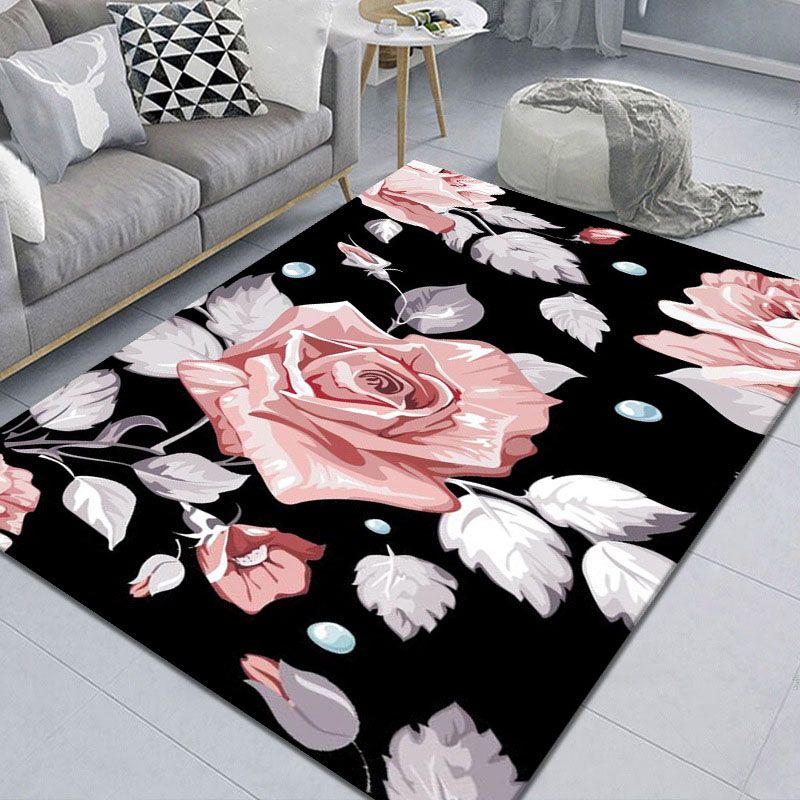 Victoria Flowers Print Area Rug Polyester Carpet Stain Resistant Indoor Rug for Home Decoration