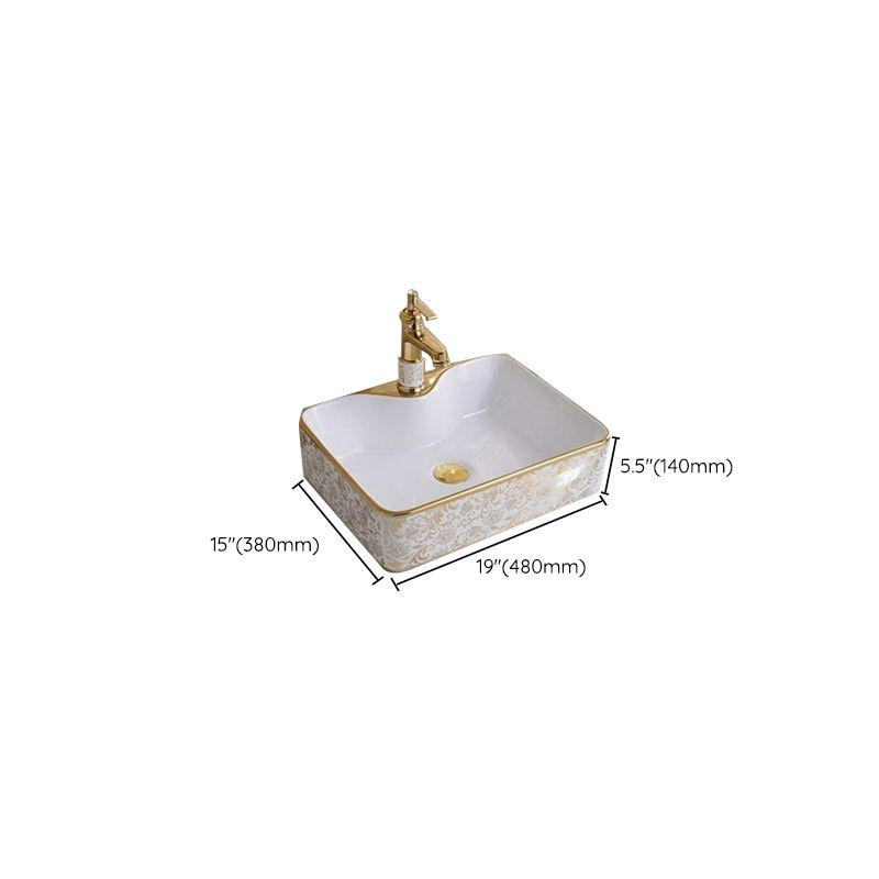 Traditional Vessel Lavatory Sink Oval-Shape Porcelain with Faucet Bathroom Sink