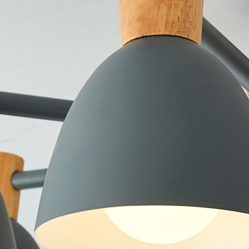 Nordic Style Chandelier Bell Shade Wooden Ceiling Light Fixture for Living Room