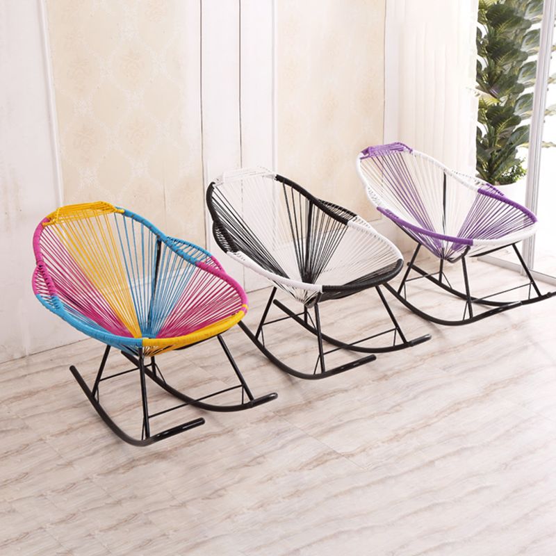 Stylish Rocking Accent Chair Woven Rope Color Block Indoor Rocking Chair