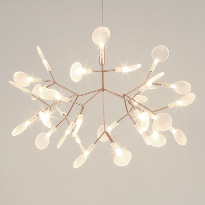 Roségold Sputnik Anhänger Licht im modernen kreativen Stil Schmiedeeisen Feuerfly -LED -Deckenlicht mit Acrylschatten