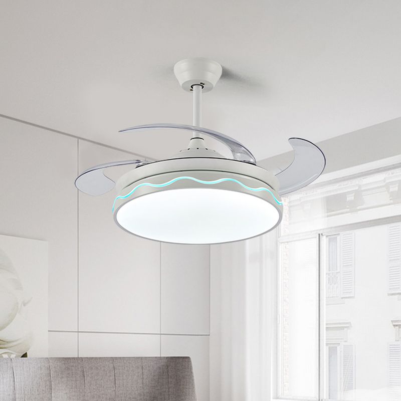 Luz de ventilador de colgante circular contemporáneo de 42 "LECHA DEL ACRYLIC SEMI SEMI FLUSH LUZ en blanco con 4 cuchillas, control remoto/pared/conversión de frecuencia y control remoto