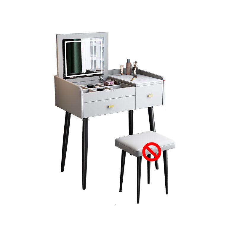 Flip Single Marble Vanity with Padded Stool Lighted Mirror Vanity Desk