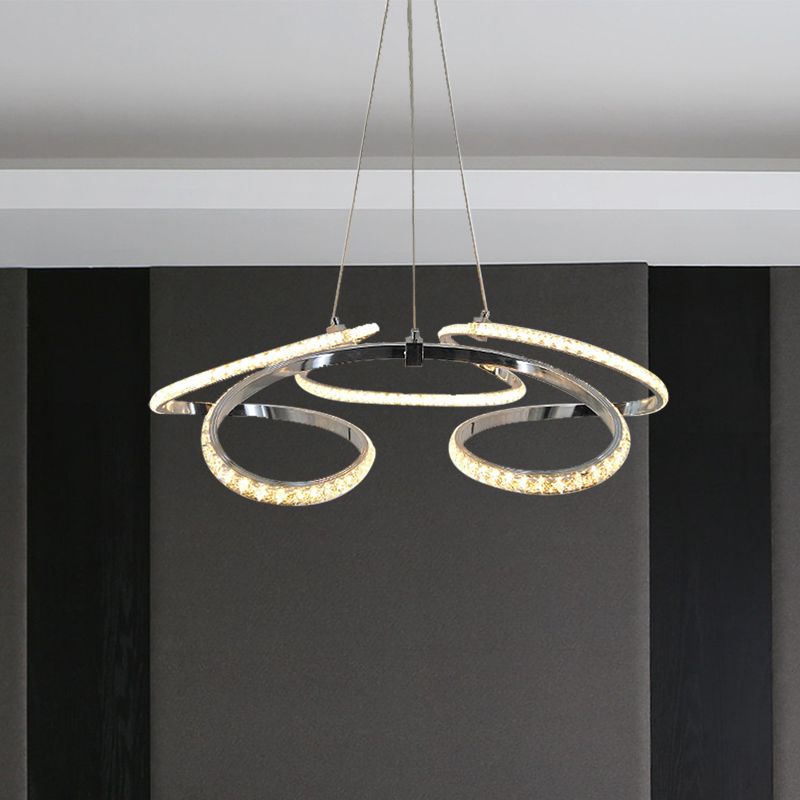 Twist Dining Room Deckenkraut Kristall LED Einfacher Suspension Anhänger in Chrom, warm/weißes Licht