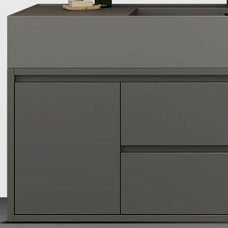 Grey Vanity Set Single Sink Shelving Included Drawers Stone Top Bath Vanity with Mirror