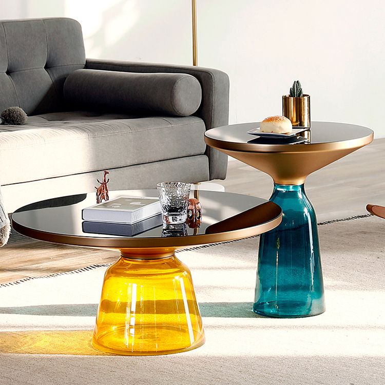 Modernism Pedestal 1 Single Coffee Table Round Glass Cocktail Table