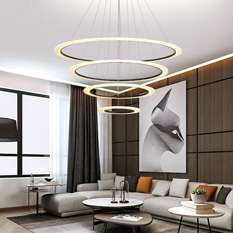 Large Modern Chandelier Multiple Rings Hanging Light Fixtures Metal Chandelier