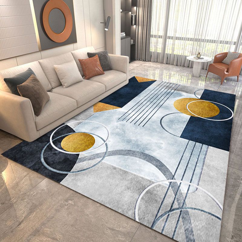 Metal Lines Carpet Polyester Modern Carpet Non-Slip Backing Carpet for Living Room