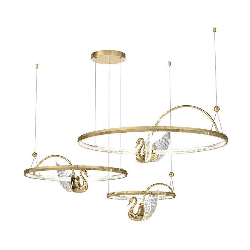 Gold Swan Suspension Light Minimalist Metal LED Chandelier for Living Room